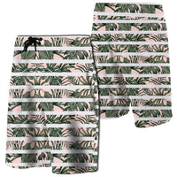 Hawaii Tropical Dark Green Leaves Seamless Board Shorts Men White - Polynesian Pride
