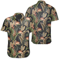 Hawaiian Shirt - Tropical Floral Vintage Strelitzia Flower Banana Leaves Shirt Unisex Black - Polynesian Pride