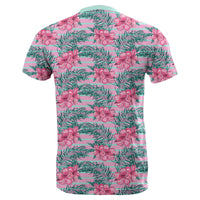Hawaii Tropical Flowers Palm Leaves Hibiscus Strips T Shirt - Polynesian Pride