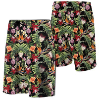 Hawaii Tropical Flowers Watercolor Board Shorts Men Green - Polynesian Pride