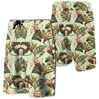 Hawaii Vintage Tropical Jungle Leaves Orchid Bird Board Shorts Men White - Polynesian Pride