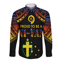 Vanuatu Proud To Be A Ni-Van - Polynesian Pattern Long Sleeves Button Shirt - Tafea Province LT7 Unisex Black - Polynesian Pride