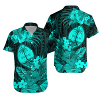 Guam Polynesian Hawaiian Shirt Tropical Flowers - Turquoise LT8 - Polynesian Pride