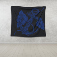 Hawaiian Anchor Poly Tribal Hibiscus Polynesian Tapestry Blue - AH - Polynesian Pride