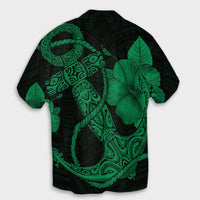 Hawaiian Anchor Poly Tribal Hibiscus Polynesian Hawaiian Shirt Green - AH - Polynesian Pride