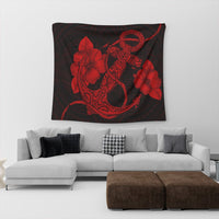 Hawaiian Anchor Poly Tribal Hibiscus Polynesian Tapestry Red - AH - Polynesian Pride