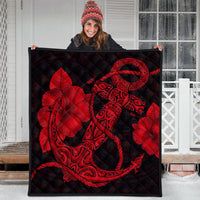 Hawaiian Anchor Poly Tribal Hibiscus Polynesian Premium Quilts Red - AH - Polynesian Pride