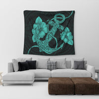 Hawaiian Anchor Poly Tribal Hibiscus Polynesian Tapestry Turquoise - AH - Polynesian Pride