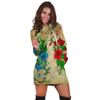 Hawaiian Blue And Red Hibiscus Polynesian Hoodie Dress - AH - Polynesian Pride