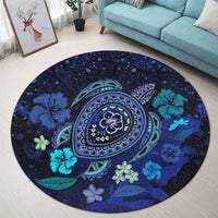 Hawaiian Blue Ocean Honu And Flowers Round Carpet AH - Polynesian Pride