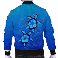 Hawaiian Blue Turtle and Hibiscus Polynesian Bomber Jacket - AH - Polynesian Pride