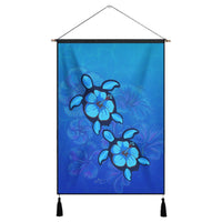 Hawaiian Blue Turtle and Hibiscus Polynesian Hanging Poster - AH Hanging Poster Cotton And Linen - Polynesian Pride