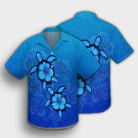 Hawaiian Blue Turtle and Hibiscus Polynesian Hawaiian Shirt - AH - Polynesian Pride