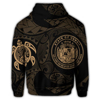 Hawaiian Coat of Arms Turtle Polynesian Zip Hoodie Gold - Polynesian Pride