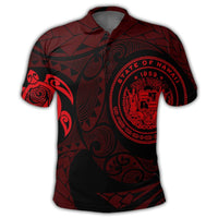 Hawaiian Coat Of Arms Turtle Polynesian Polo Shirt Red - Polynesian Pride