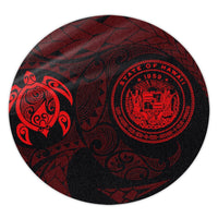 Hawaiian Coat Of Arms Turtle Polynesian Round Carpet Red AH Round Carpet Luxurious Plush - Polynesian Pride