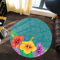 Hawaiian Colorful Hibiscus Polynesian Round Carpet - AH - Polynesian Pride