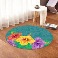 Hawaiian Colorful Hibiscus Polynesian Round Carpet - AH - Polynesian Pride