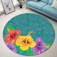 Hawaiian Colorful Hibiscus Polynesian Round Carpet - AH - Polynesian Pride