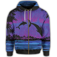 Hawaiian Dolphin In Night Polynesian Zip Hoodie - Polynesian Pride
