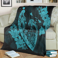 Hawaiian Fish Hook Hibiscus Banzai Surfing Polynesian Premium Blankets Blue - AH - Polynesian Pride