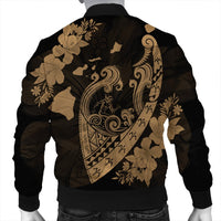 Hawaiian Fish Hook Hibiscus Banzai Surfing Polynesian Bomber Jacket Gold - AH - Polynesian Pride