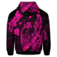 Hawaiian Fish Hook Hibiscus Banzai Surfing Polynesian Zip Hoodie Pink - Polynesian Pride
