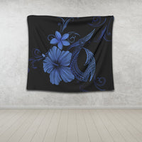 Hawaiian Fish Hook Hibiscus Plumeria Polynesian Tapestry - Blue - AH - Polynesian Pride