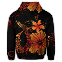 Hawaiian Fish Hook Hibiscus Plumeria Polynesian Zip Hoodie Orange - Polynesian Pride