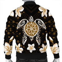Hawaiian Gold Turtle Plumeria Bomber Jacket AH - Polynesian Pride