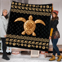Hawaiian Golden Turtle Hibiscus Plumeria Polynesian Premium Quilts - AH - Polynesian Pride