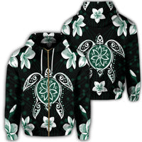 Hawaiian Greenie Turtle Plumeria Zip Hoodie Unisex Art - Polynesian Pride