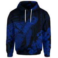 Custom Hawaiian Hibiscus Memory Turtle Polynesian Hoodie Blue - Polynesian Pride