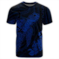 Hawaiian Hibiscus Memory Turtle Polynesian T Shirt Blue - Polynesian Pride