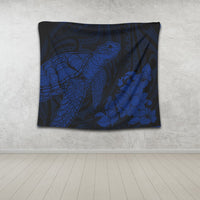 Hawaiian Hibiscus Memory Turtle Polynesian Tapestry Blue - AH - Polynesian Pride