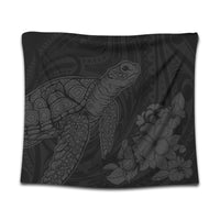 Hawaiian Hibiscus Memory Turtle Polynesian Tapestry Gray - AH Wall Tapestry Black - Polynesian Pride