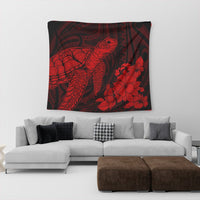 Hawaiian Hibiscus Memory Turtle Polynesian Tapestry Red - AH - Polynesian Pride