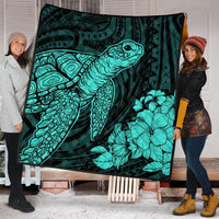 Hawaiian Hibiscus Memory Turtle Polynesian Premium Quilts Turquoise - AH - Polynesian Pride