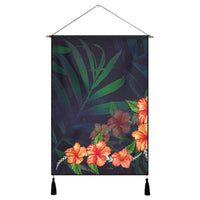 Hawaiian Hibiscus Palm Tree Background Polynesian Hanging Poster - AH Hanging Poster Cotton And Linen - Polynesian Pride