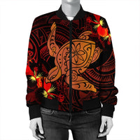Hawaiian Hibiscus Plumeria Red Big Turtle Polynesian Bomber Jacket - AH - Polynesian Pride