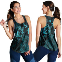 Hawaiian Hibiscus Sea Turtle Swim Polynesian Racerback Tank - Blue - AH Black - Polynesian Pride