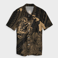 Hawaiian Hibiscus Sea Turtle Swim Polynesian Hawaiian Shirt - Gold - AH Unisex Black - Polynesian Pride
