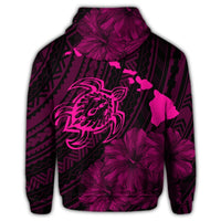Hawaiian Hibiscus Sea Turtle Swim Polynesian Hoodie Pink - Polynesian Pride