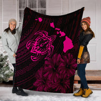 Hawaiian Hibiscus Sea Turtle Swim Polynesian Premium Blankets - Pink - AH - Polynesian Pride