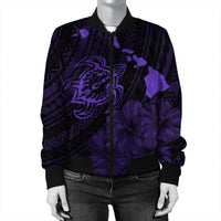Hawaiian Hibiscus Sea Turtle Swim Polynesian Bomber Jacket - Purple - AH - Polynesian Pride