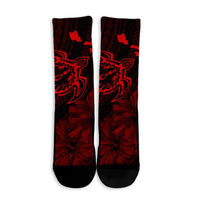 Hawaiian Hibiscus Sea Turtle Swim Polynesian Crew Socks - Red - AH - Polynesian Pride