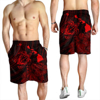 Hawaiian Hibiscus Sea Turtle Swim Polynesian Men's Shorts - Red - AH - Polynesian Pride