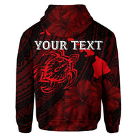 Custom Hawaiian Hibiscus Sea Turtle Swim Polynesian Hoodie Red - Polynesian Pride