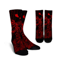 Hawaiian Hibiscus Sea Turtle Swim Polynesian Crew Socks - Red - AH Crew Socks White - Polynesian Pride