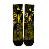 Hawaiian Hibiscus Sea Turtle Swim Polynesian Crew Socks - Yellow - AH - Polynesian Pride